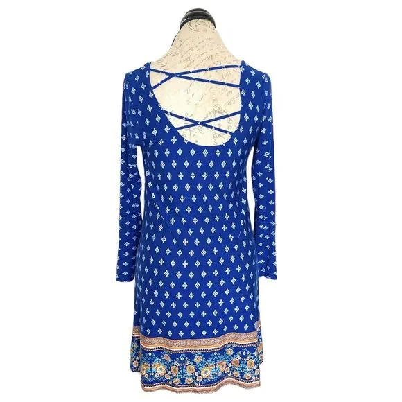 Loveappella Womens Dress Size Small Blue Shift Bohemian Long Sleeve Open Back - Picture 3 of 14